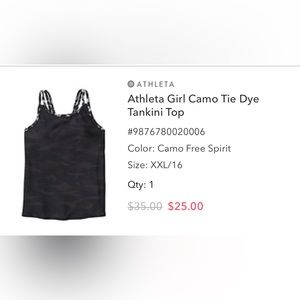 Athleta Girl size 16 tankini top. NWT
